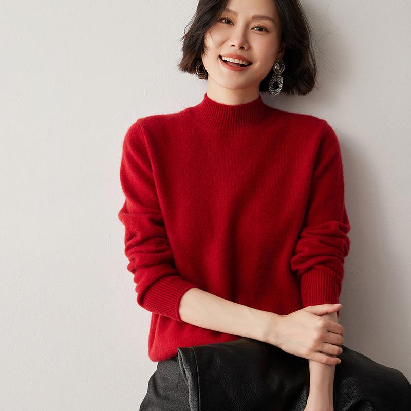 Women's High Neck Cashmere Sweater - Warm Wool Knit Base Layer for Autumn/Winter
