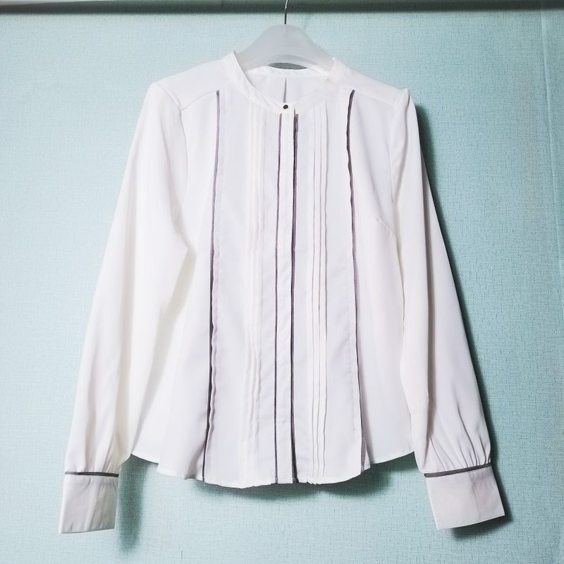 Single Tail Goods Chiffon Round Collar with Dark Button Kaihuai Long Sleeves Shirt Female Pure Color Professional Commute Elegant Bottoming Shirt