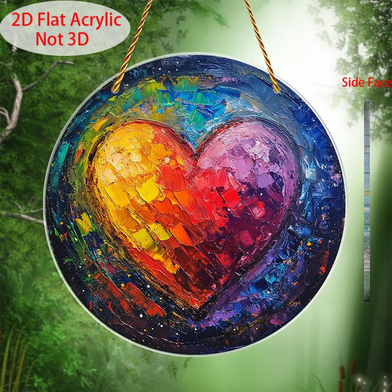 

Acrylic Vintage Rainbow Heart Suncatcher in a 2D Flat Design, Ideal for Decorating Walls. This Round Sign Is Perfect for Window Sills, Porches 15*15cm