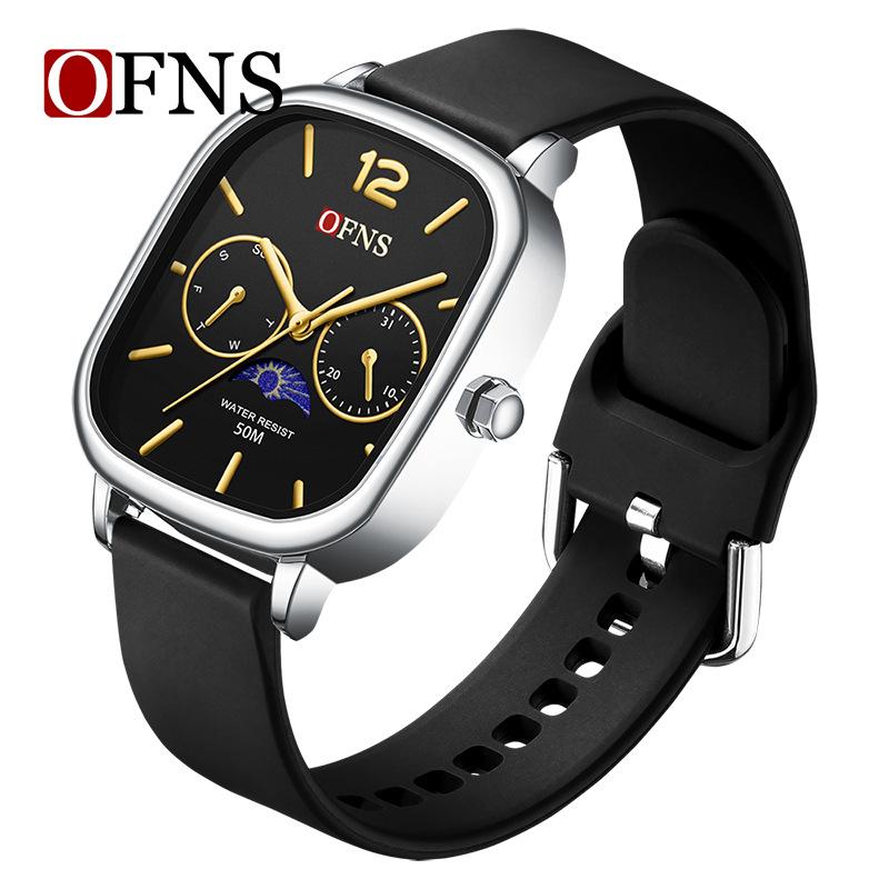 Fashion Ofns Square Quartz Watch For Men, Waterproof Casual Student Wristwatch With Date And Moon Phase, Fashion Male Clock