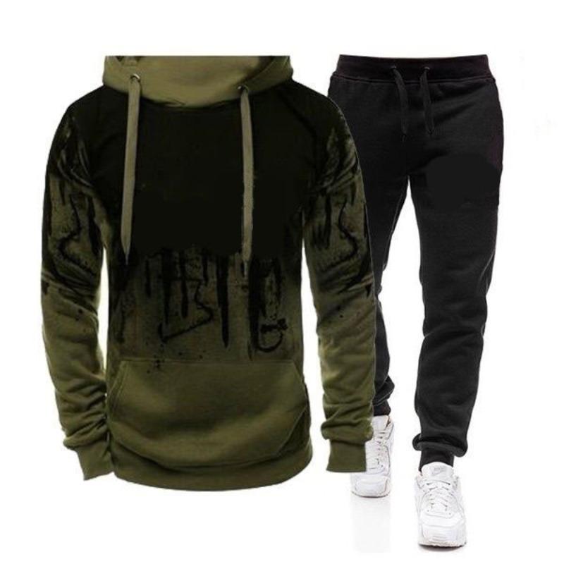 

Autumn and winter new men s ink splashing printing casual sweater long-sleeved hoodie hoodie sweatshirt jacket set 5XL армія зелений колір