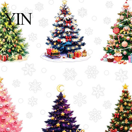 Colorful Snowflake Glass Clings 6Pcs Christmas Tree Static Window Sticker, PVC Cling, Removable Decal Transparent Film for Holiday Home Decoration,