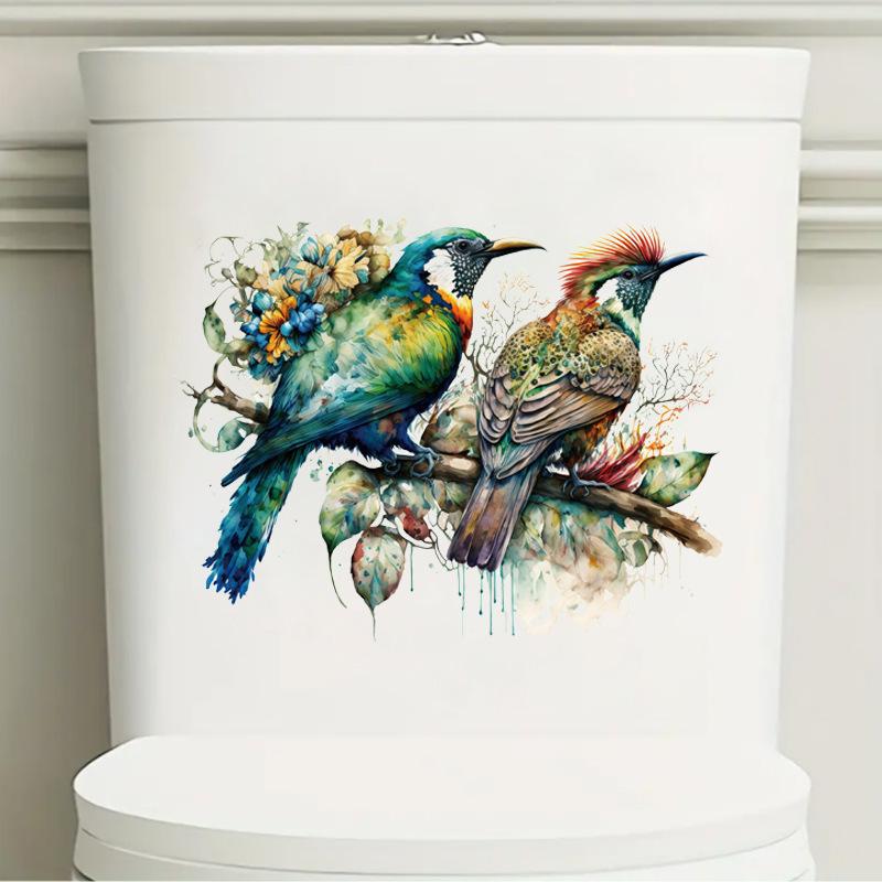 Self-adhesive Toilet Stickers Birds Flowers for Bathroom Toilet Seat Creative Home Wall Decor