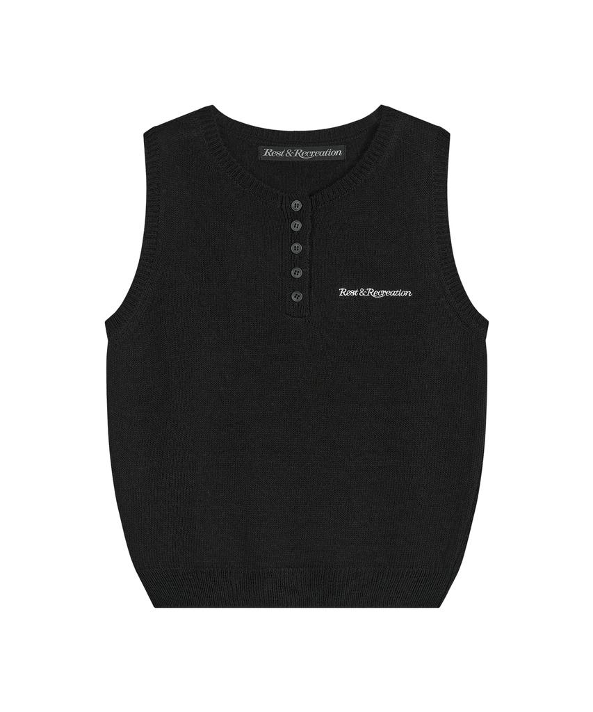 REST&RECREATION Half Button-Up Knit Vest - Black
