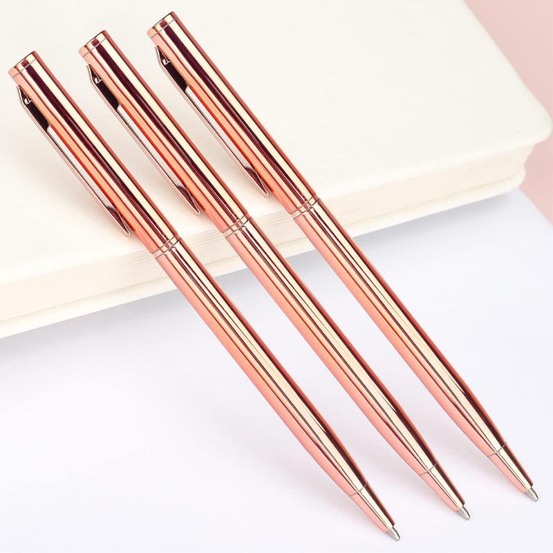 100Pcs/Lot New Slim Metal Ballpoint Pens Rose Gold Silver Advertising High Quality School Office Supplies Free Customized Logo