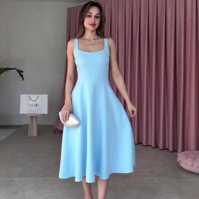 Robe Mi-Longue Sans Manches Dos Nu Style Français pour Femmes Été 2025