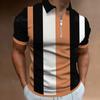 Independent Station Men'S Polo Shirt 3D Digital Printing Half Zipper Vertical Striped Short Sleeve Lapel Top