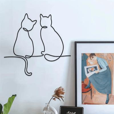 Metal Cat Wall Art Decor, Handmade Iron Sculpture for Living Room, Bedroom, Garden, Unique Gift for Cat Lovers