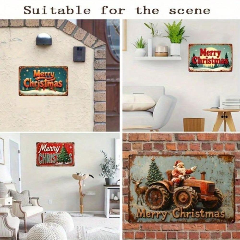 2D Flat Vintage Santa Claus Metal Tin Sign Wall Decor 12x8 Inch, Pre-Drilled Holes For Easy Hanging, Holiday Art For Living Room Bar Home