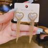 S925 Sterling Silver Heart-Shaped Rhinestone Pearl Studs: Two-Way Long Tassel Earrings