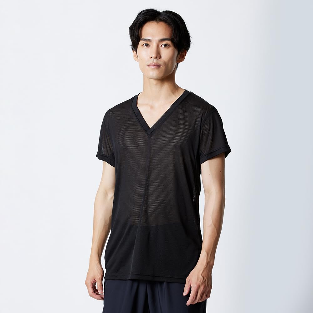 Mizuno Inner Calair Short Sleeve Dry Sweat Quick Highly Black Shirt, Underwear, Lightweight, Cool, V-Neck, Shirt, Aeroflow, Absorbent, Drying,