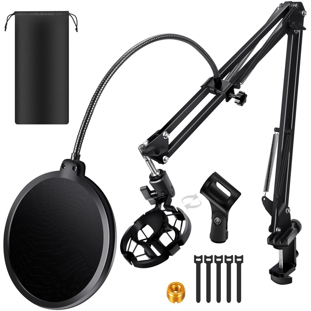 Extendable Metal Microphone StandArm for Condenser and Dynamic Microphones, Ideal for Recording, Streaming, and Karaoke, Includes Pop Filter and