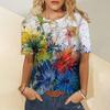 Summer Round Neck 3D Flower Dragonfly Print Top Fashionable Casual Short Sleeved Women's T-shirts