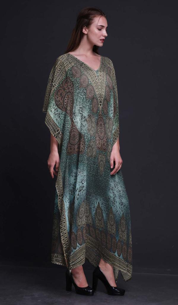 Phagun Floral & Paisley Long Caftan Maxi Dress Beach Swimwear Cover Up Womens