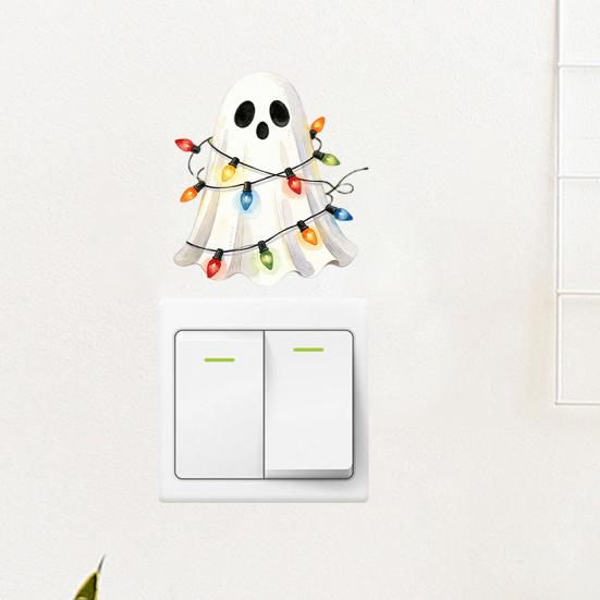 Bedroom Decoration Sticker Halloween Ghost Decorative Switch Sticker, Cartoon Fairy Lamp Decal for Light Holiday Switch, Removable Wall Living