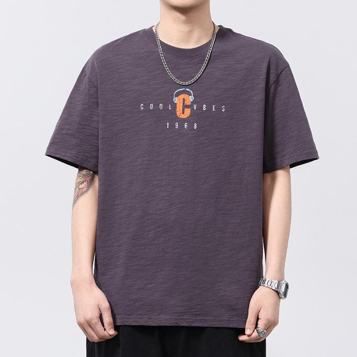Summer Thin Retro Heavy Short-sleeved T-shirt for Men's Summer Round Neck T-shirt for Short-sleeved