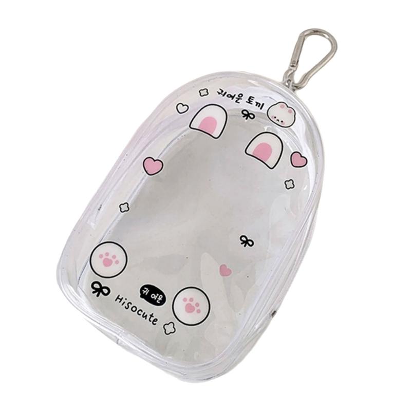 Portable Clear Hanging Storage Bag For Mini Figures Dolls Collectibles With Keychain Attachment And Zipper Closure