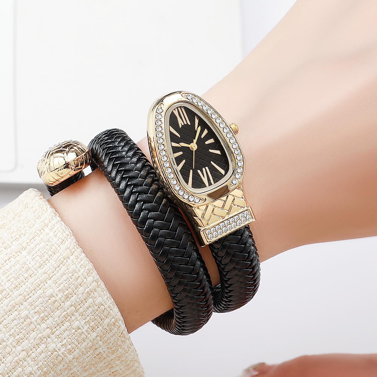 

Новые женские часы с бриллиантами в форме змеи, деловые, модные, повседневные, кварцевые, с темпераментом, горячо продаваемые и взрывные чёрный