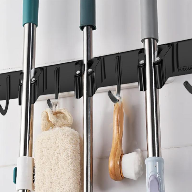 Wall Mounted Rack Space Saving Brooms Organizer Storage Solution for Bathroom
