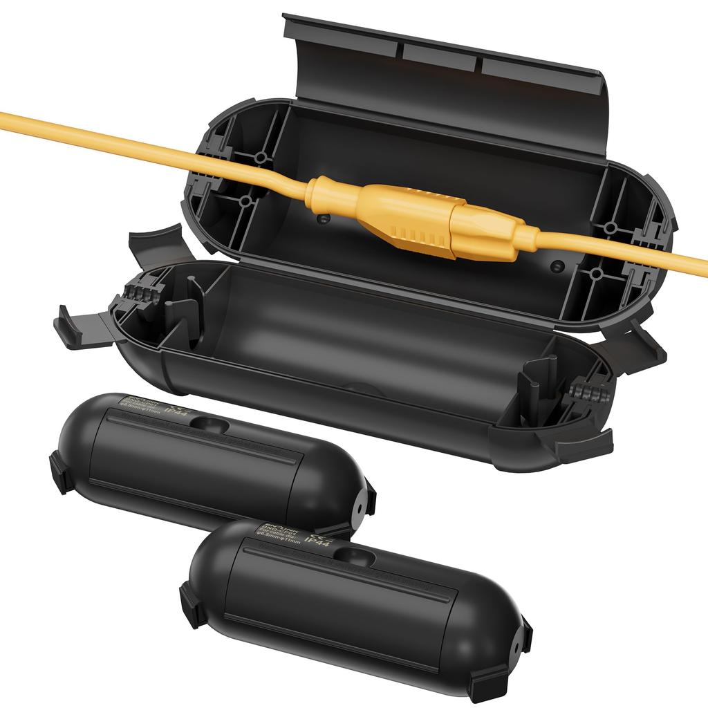 BN-LINK 3er-Pack Outdoor-Verlängerungskabel-Sicherheitsabdeckung, Schwarz | Wasserdichter Kabelverbinderschutz für Lichterketten, Outdoor-Werkzeuge, Feiertagsbeleuchtung,