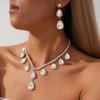 Two-piece Set of Diamond-encrusted Water Drop Pendant, Stud Earrings, Necklace, Exquisite Fashion Heavy Industry Light Luxury Necklace.