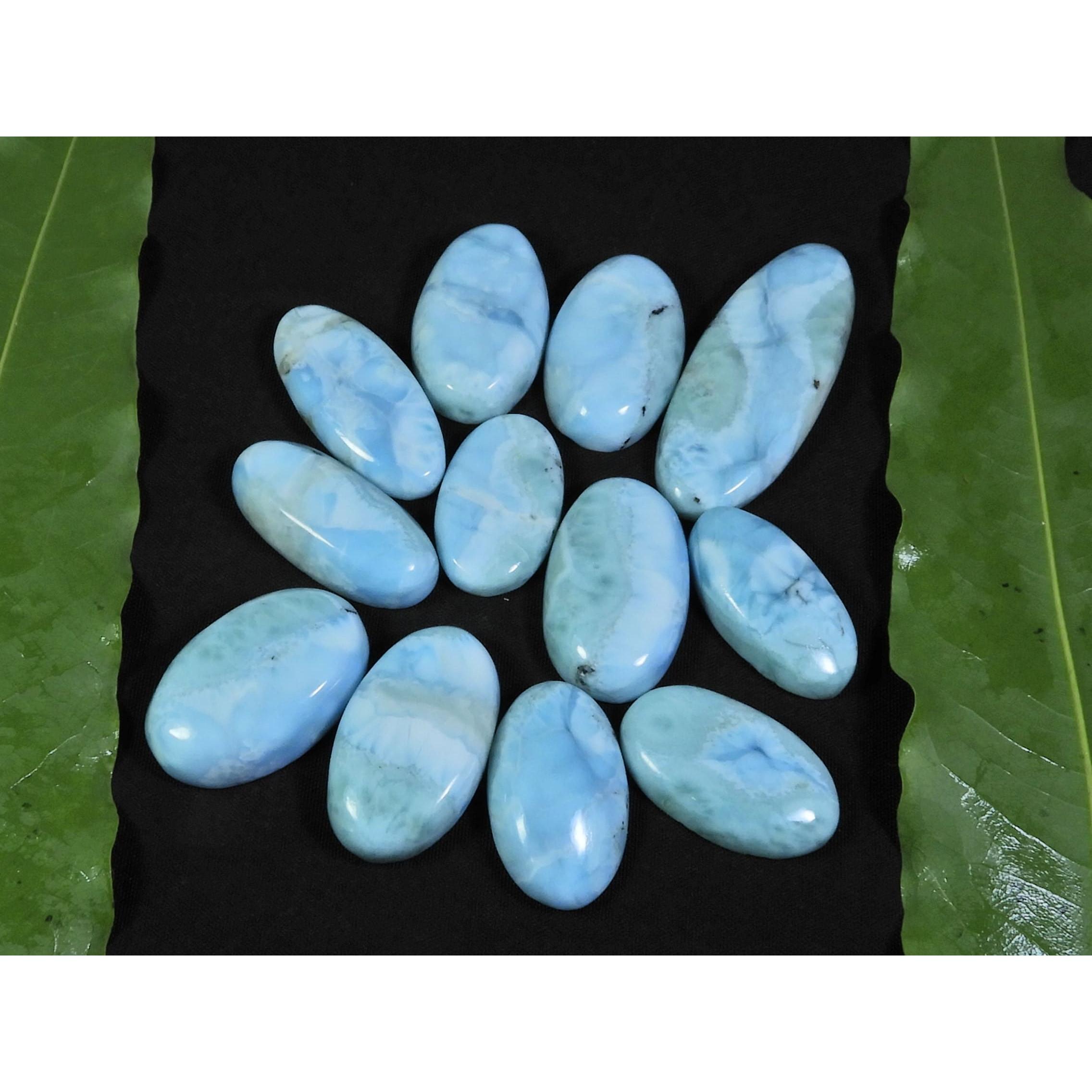 

11X23-15X32MM Natural Larimar Pectolite Oval Cabochon Loose Gemstone 12Pcs C-48