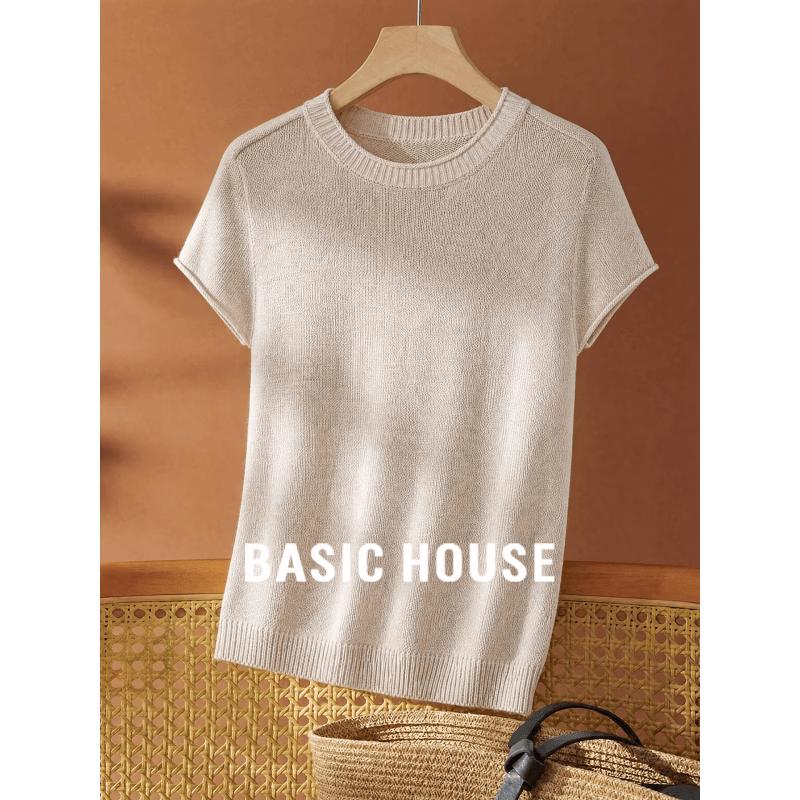 Basic House Women s Tencel Blend Short Sleeve Round Neck Knit Top XL