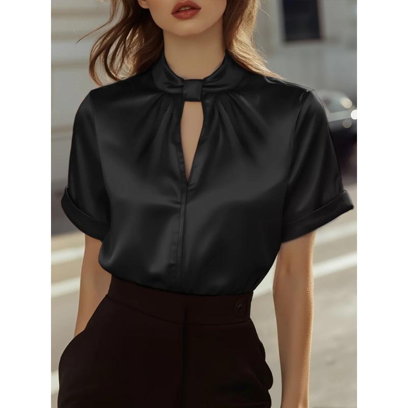 JPNTKY Bluză și Cămașă Casual de Modă pentru Femei, Culoare Uni, Imprimeu, Mânecă Scurtă, Decolteu Rotund