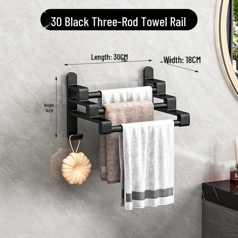 Punch-Free Multi-Bar Bathroom Towel Rack and Hanger Shelf