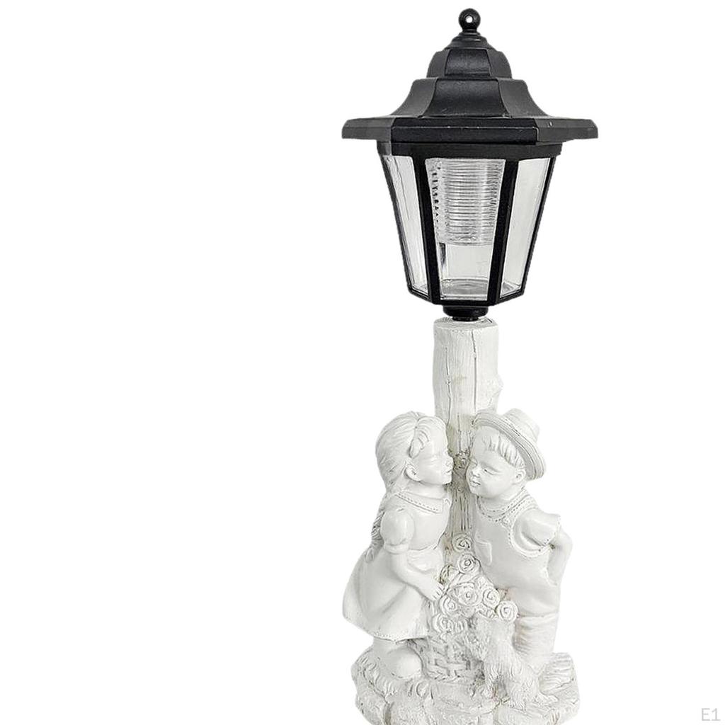 Solar Garden Decor Statue Outdoor Sculpture with Lantern Decorative Resin Unique Lawn Ornament