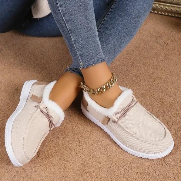 Fashion New Womens Winter Ankle Boots Slip on Suede Snow Boots Plush Natural Fur Warm Cotton Shoes Outdoor Casual Ladies Flat Shoes