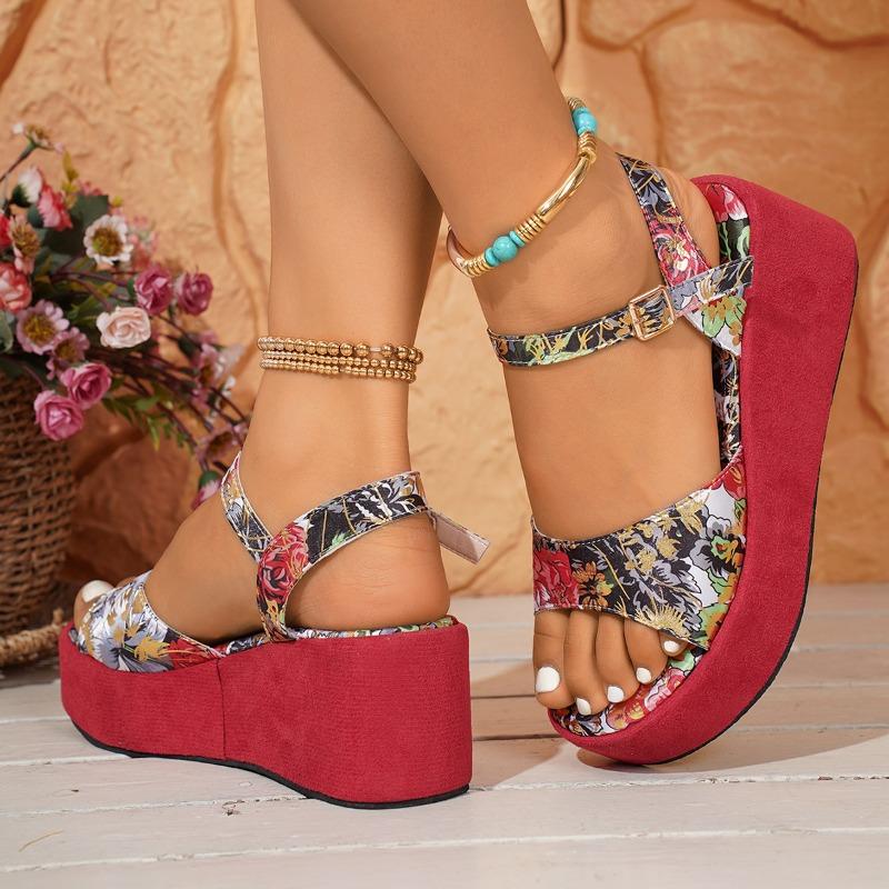 Fashion Women's Platform Wedge Sandals Summer New Round Toe Open Toe Platform Slip Strap Anti-Slip Wear-Resistant High Heels