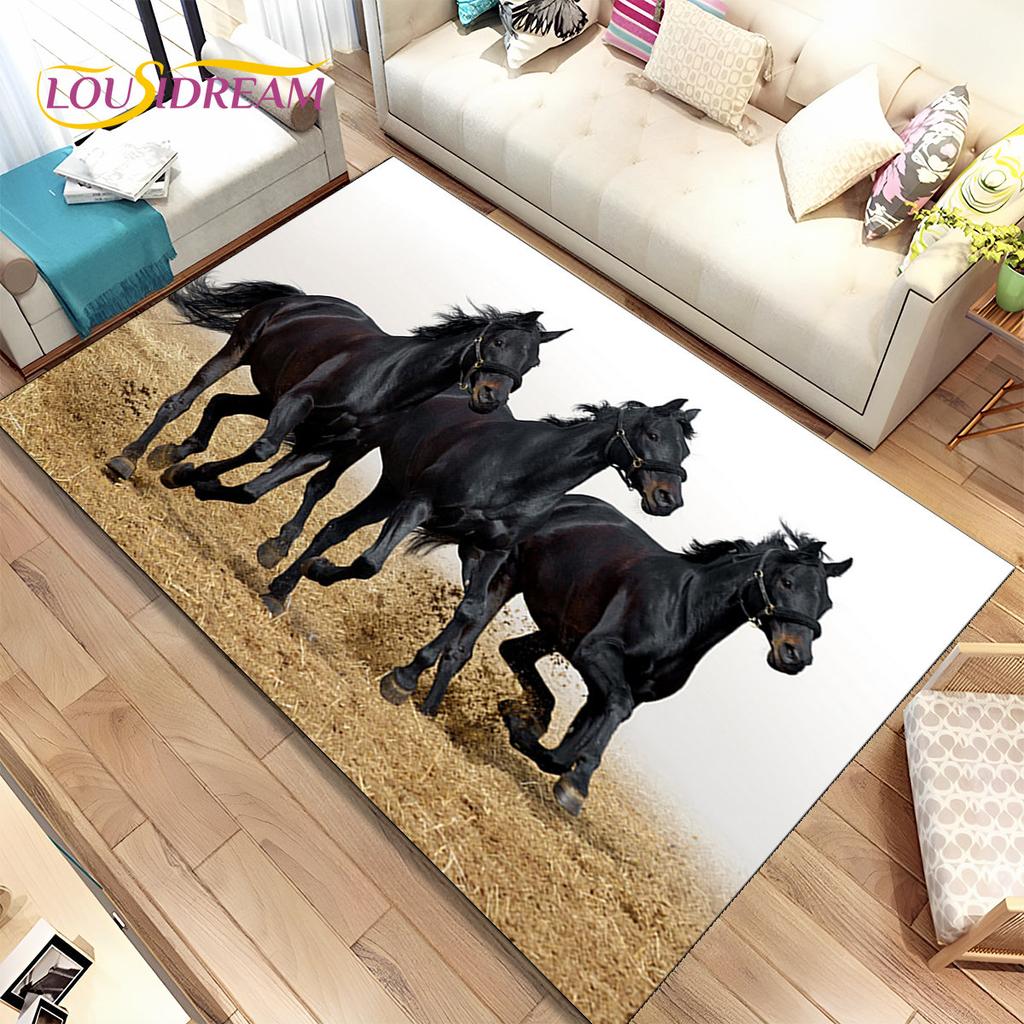 3D Animal Pentium Fine Horse Area Rug Large,Carpet Rug for Living Room Bedroom Sofa Doormat Decoration,kids Non-slip Floor Mat