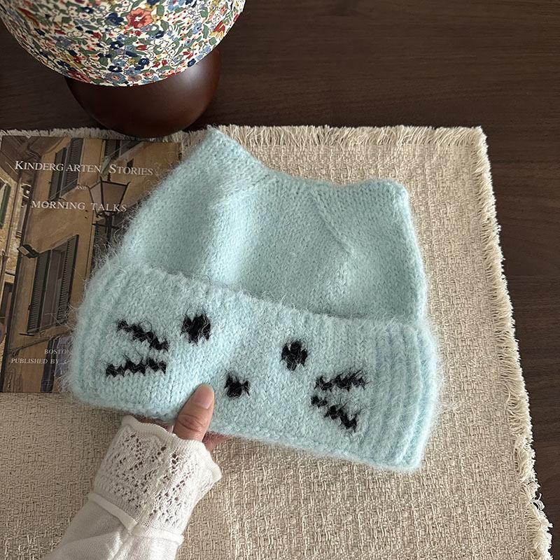 * Children's Fun * Korea's New Kitten Jacquard Wool Hat In Autumn and Winter, Daily Warm Big Head Circumference Knitted Hat