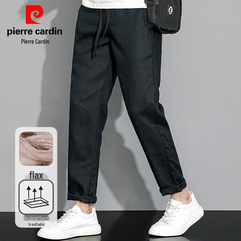 Pierre Cardin Men's Lightweight Linen Chinese Style Straight-Leg Pants