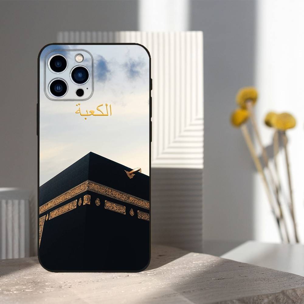 Moslemische Kunst Kaaba Handy Für iPhone 13,12,15,14,11,16,17,Plus,Pro Max,XS,X,XR,SE,Mini,8,7,Weiches Silikon Schwarz