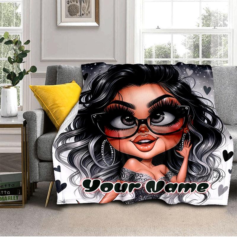 1PC Custom Name "Love Fashion Portrait" flannel blanket versatile,all-season throw suitable for the living room,bedroom,camping,travel,and gift