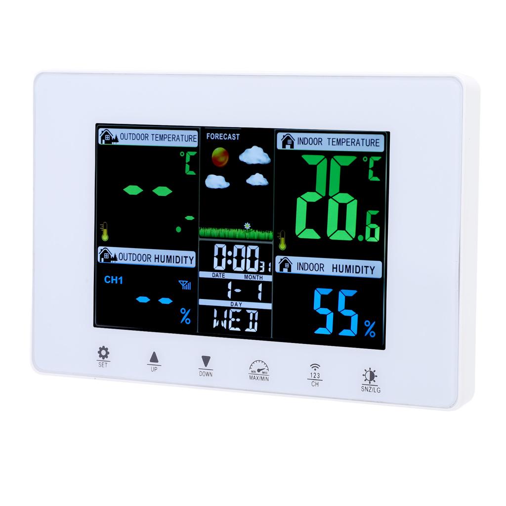 Meteorological Clock Color LCD Display Digital Weather Thermometer with Atomic Clock for Garage