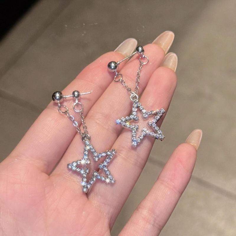 Fashion Copper Color Star Crystal Stud Earrings For Women Exquisite Tassel Ear Zircon Accessory Wholesale Gift