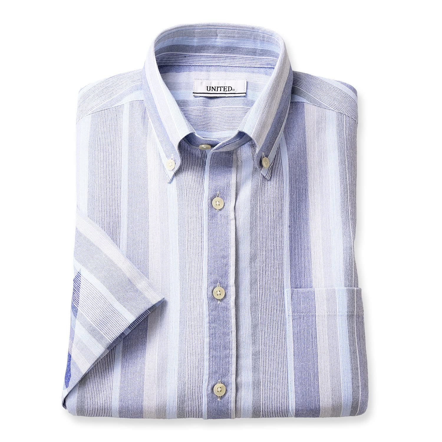 

сделано из Такасима Чидзими лайт [UNITED] Рубашка с коротким рукавом, Япония, мужская, на пуговицах, (JP, алфавит, M, глициния)