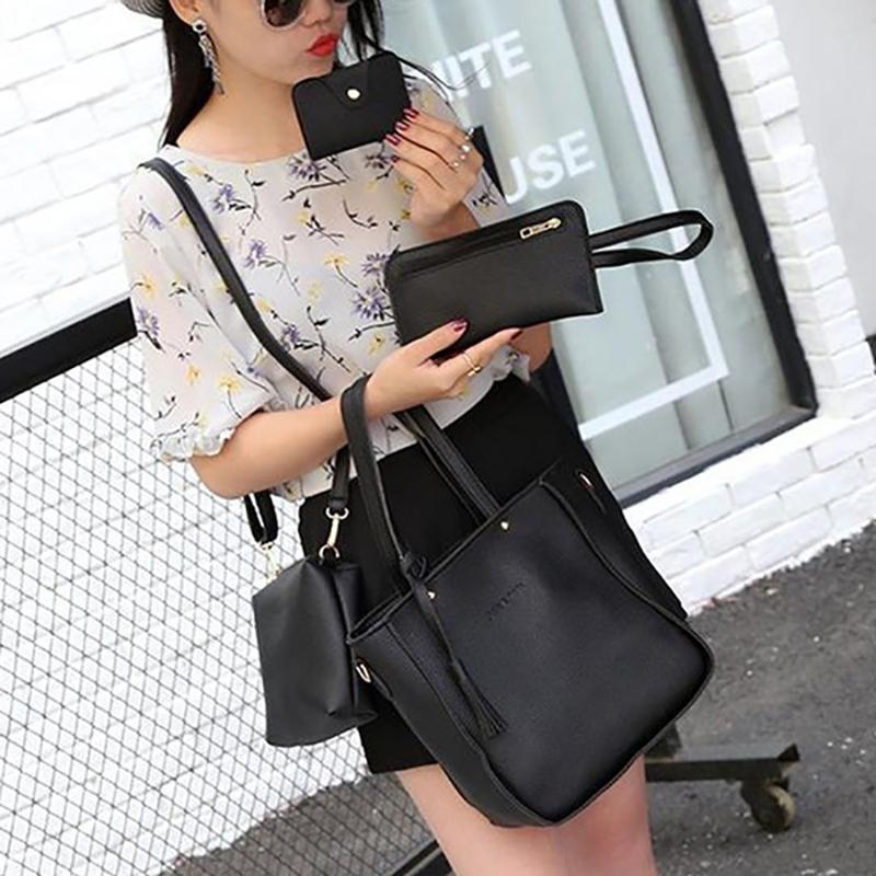 9 Colors Ladies Leather Bag Set 4Pcs Shoulder Bag Handbag Messenger Bag Set