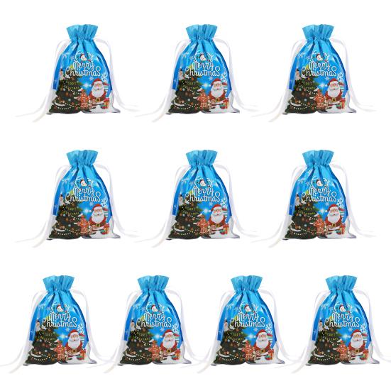 10 Pcs Christmas Drawstring Gift Bags Large Candy Cookie Wrapping Bags for Birthday Holiday Presents Xmas Party Supplies