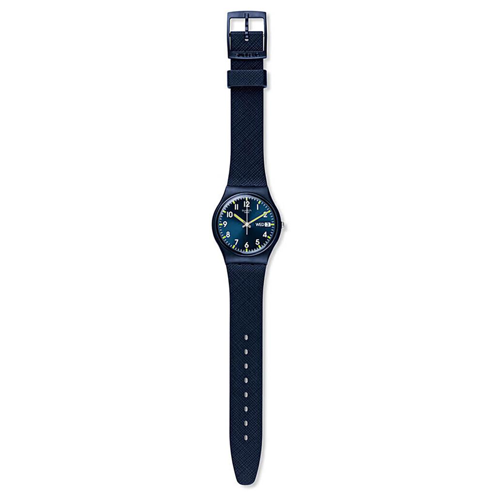 SWATCH Original Series Quartz Movement Simple Unisex Swiss Watch 34mm Blue Dial Plastic Case Silicone Strap SO28N702