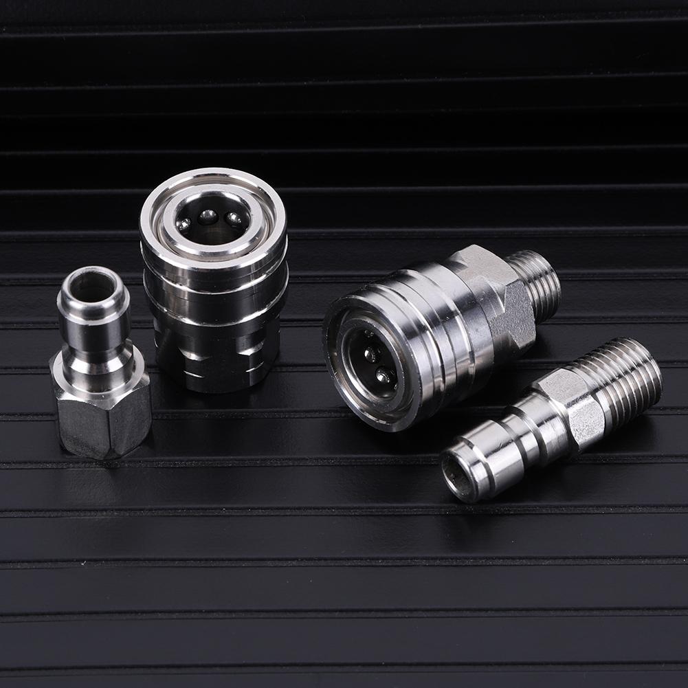 4Pcs Pipe Hose Adapter Stainless Steel Pressure Washer Coupler Internal External Thread 1/4 Quick Plug Connector Male and Female