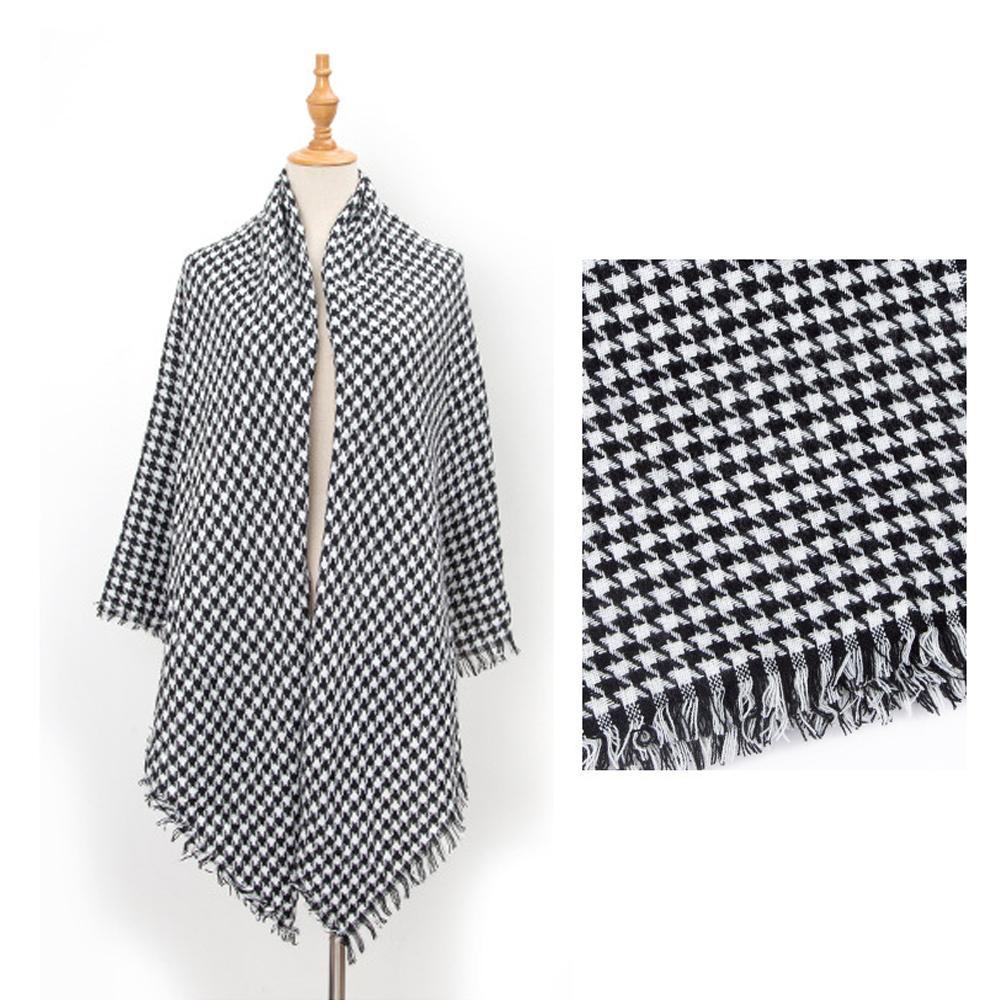 Spring Autumn Winter Warm Shawl Women's Imitation Cashmere Black White Houndstooth Square Scarf