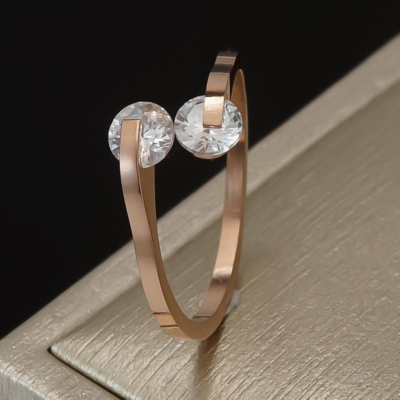 Titanium Steel Ring Rose Gold Zircon Couple Open Adjustable Finger Ring Fashion Jewelry