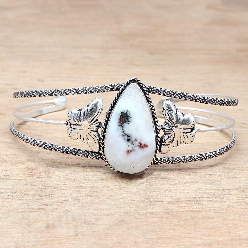 White Solar Quartz Gemstone Jewelry Cuff Bracelets 7''Adjustable