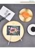 Luxury Gold Stainless Steel Round Tray for Cosmetics, Storage, and Desserts