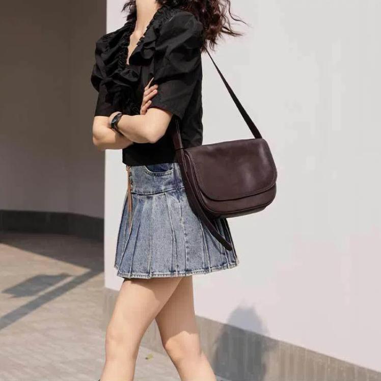 Bolsos de mano de piel auténtica estilo vintage para mujer, bolso bandolera de marca de diseñador, bolso de mano informal para mujer