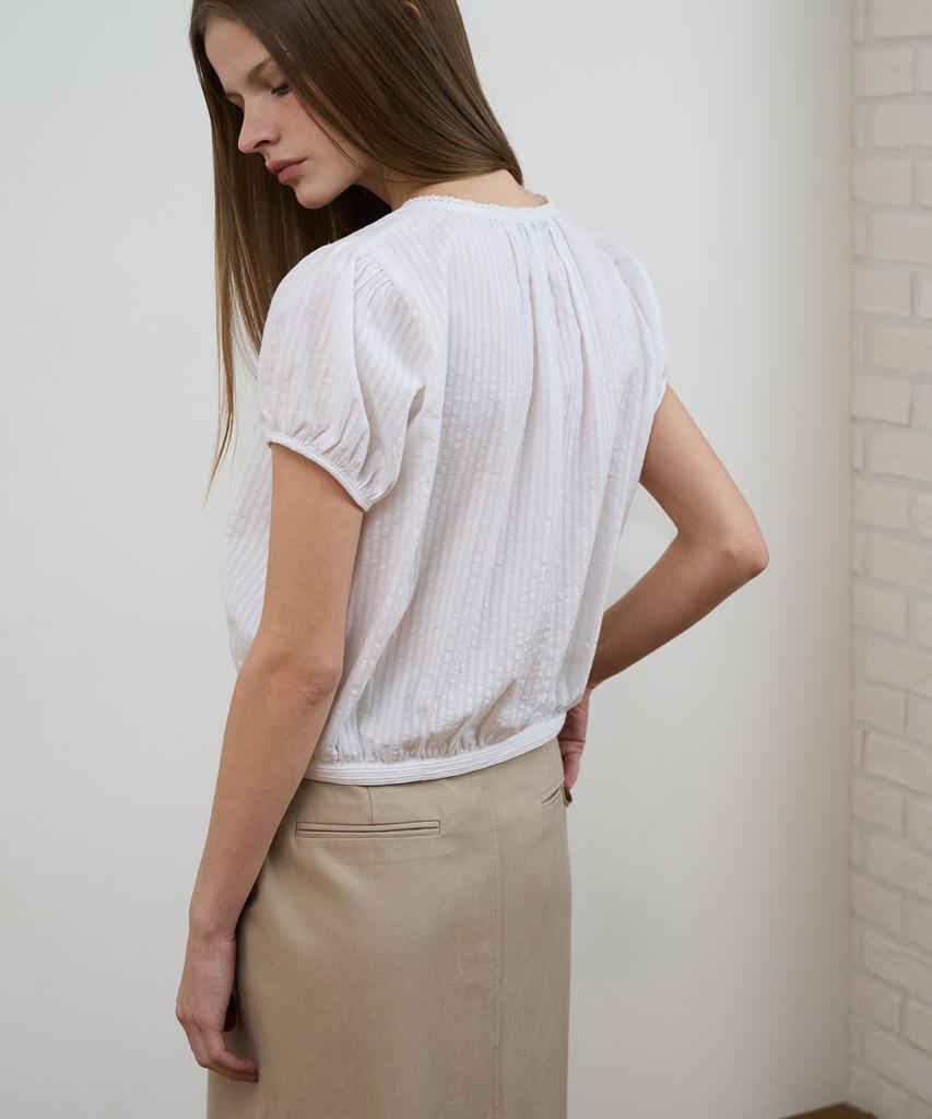 DEHEVE Puff Sleeve Ribbon Blouse [Ivory]